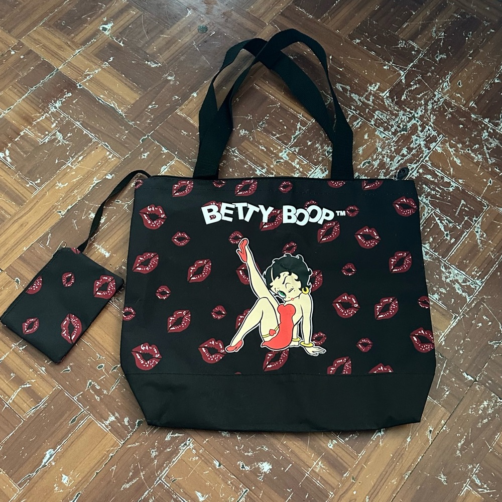 NWOT vintage Betty Boop Black Tote with Red Lips Design - Picture 10 of 12